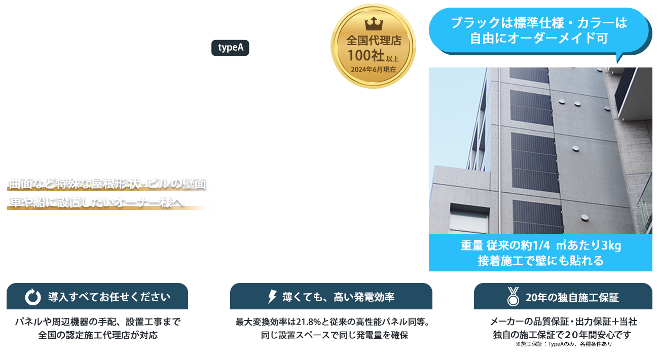 屋根にも、壁にも。設置場所は自由自在