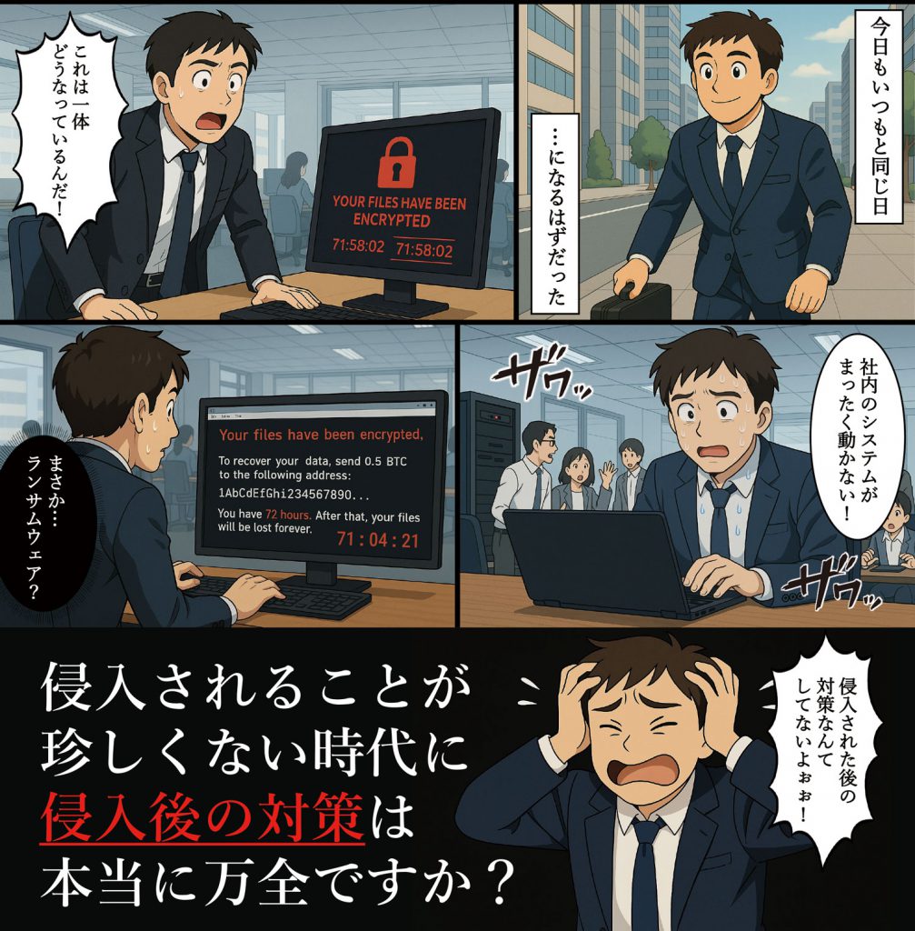EDR導入企業がランサムウェアに感染し被害が拡大する様子を描いた漫画